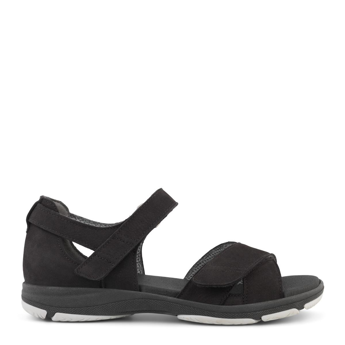 Sandal med justerbare velcroremme og halvåben hælkappe til damer