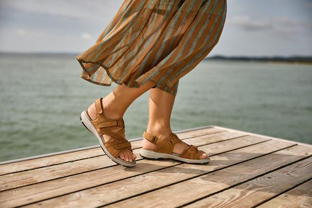 Sandal with adjustable heel strap and two velcro straps