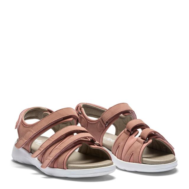 Sandal med tre regulerbare remme over foden og en justerbar hælrem